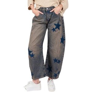 Sage + Fig | Women’s Star Print Barrel Leg Jeans Size Small